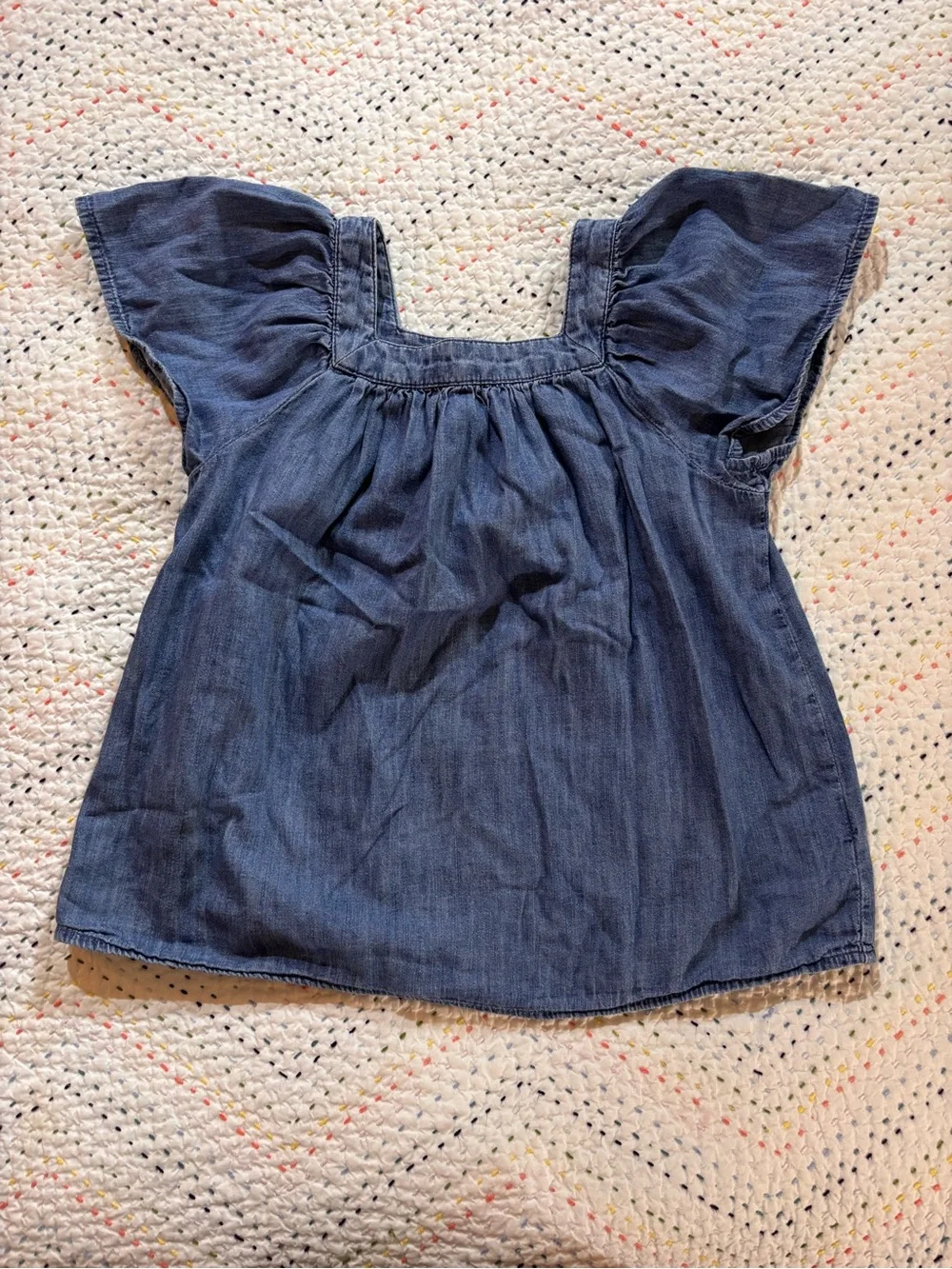 GAP Indigo Denim Square Neck Flutter Sleeve Top